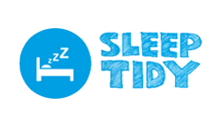 Blaues Logo mit einem Bett und der Aufschrift Sleep Tidy