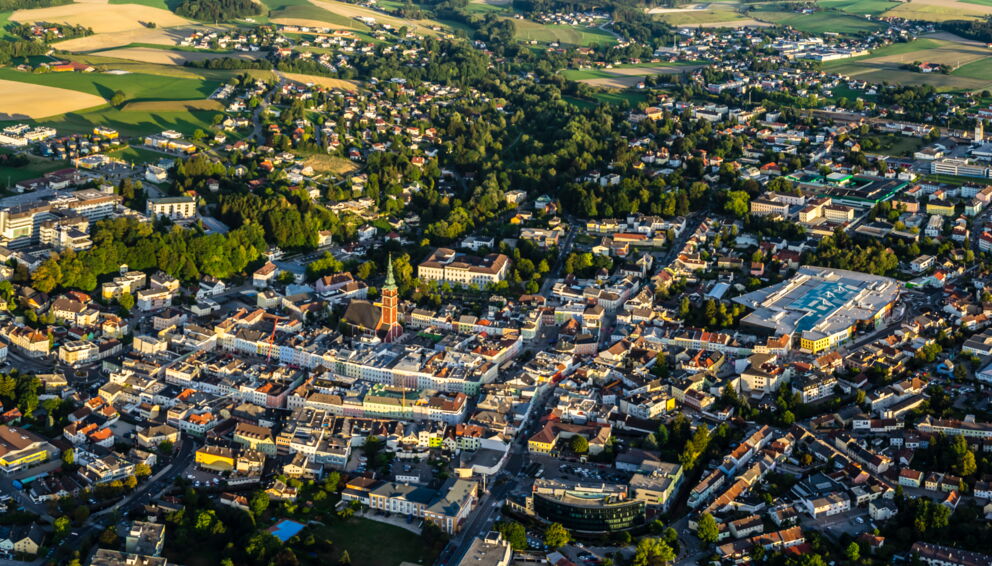 A bird's eye view of the town of Ried im Innviertel